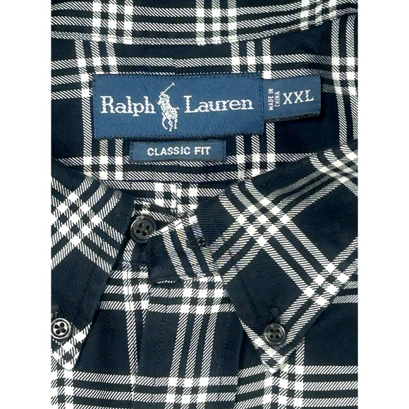 Ralph Lauren Men's XXL Classic Fit Black & White Plaid Button Down L/S Shirt - Picture 4 of 8